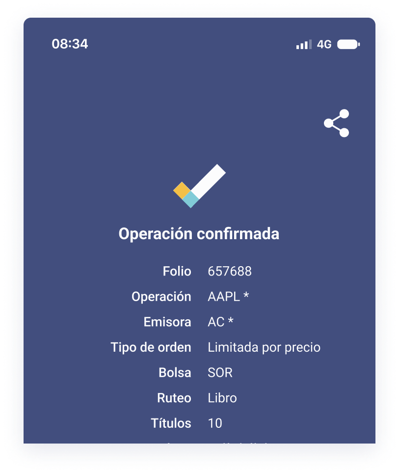 Operación confirmada mobile Operación confirmada mobile en Bursanet